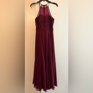Azazie halter top bridesmaids dress, with lace and see through mesh